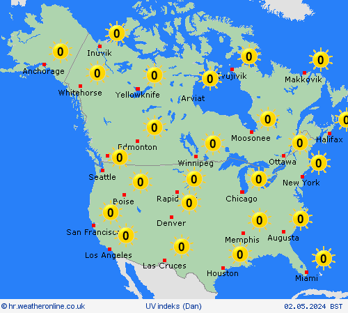 uv indeks  Sjeverna Amerika Karte prognoza