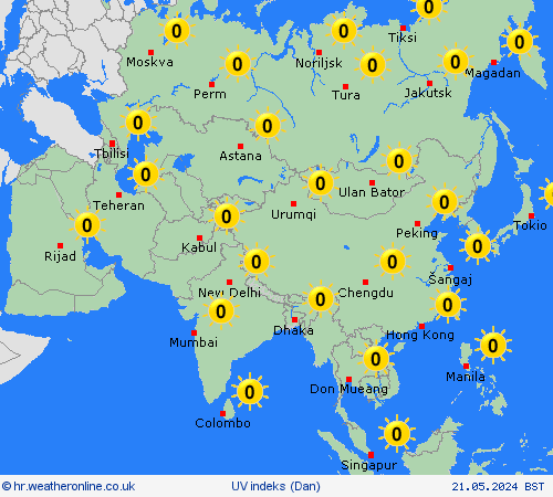 uv indeks  Azija Karte prognoza
